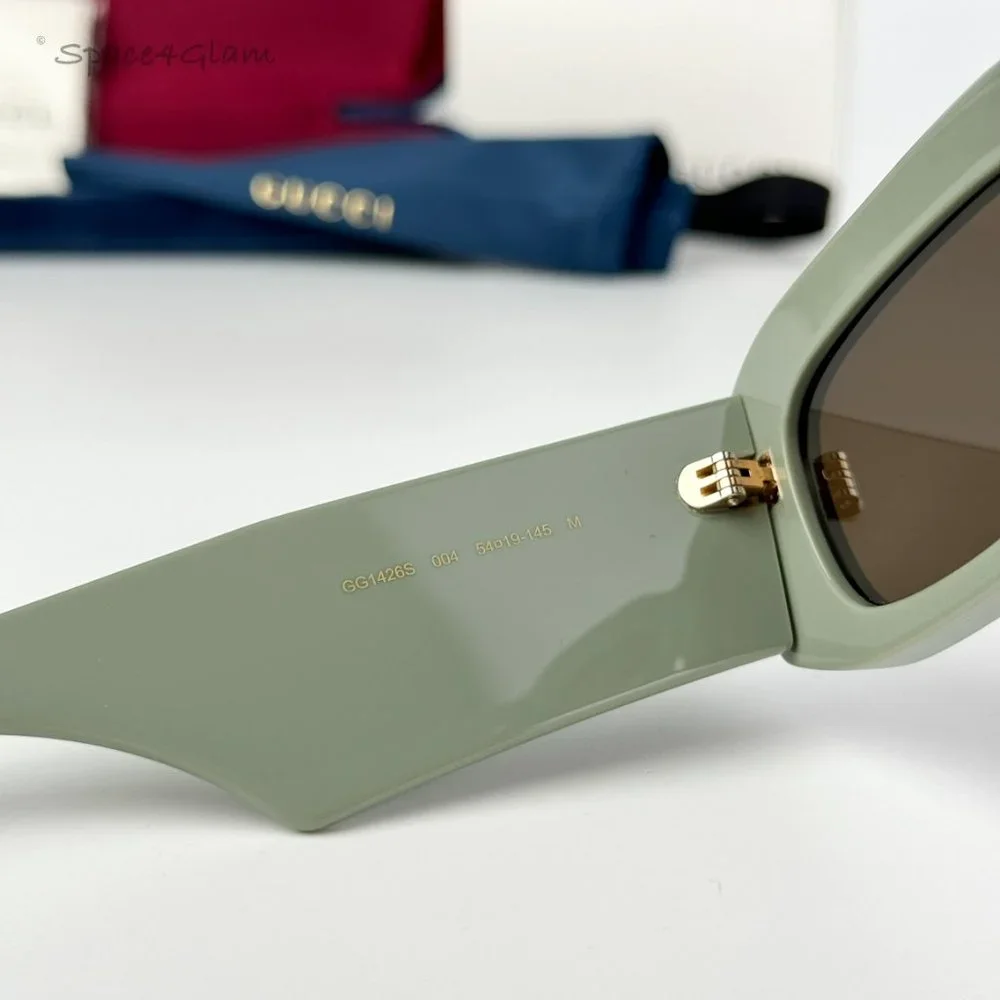 BRAND NEW Gucci GG1426S 004 Solid Sage Brown Unisex Rectangle Sunglasses